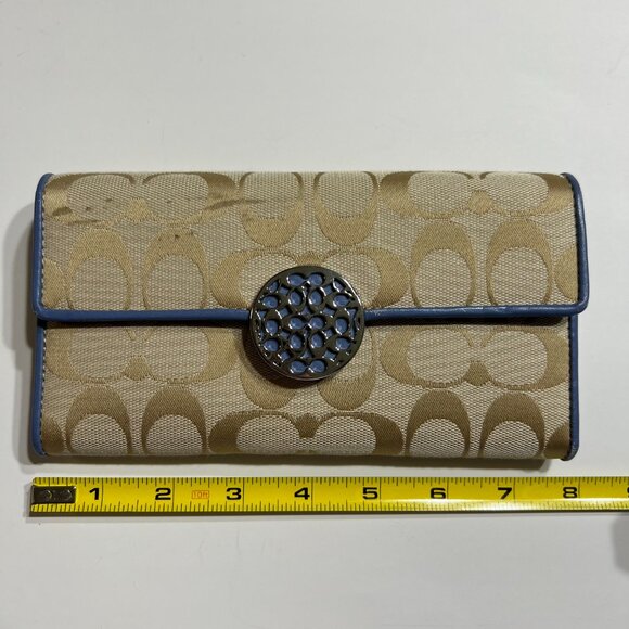 Coach Alexandra Slim Envelope Cream Wallet Trifold Signature With Blue Leather - Picture 4 of 11
